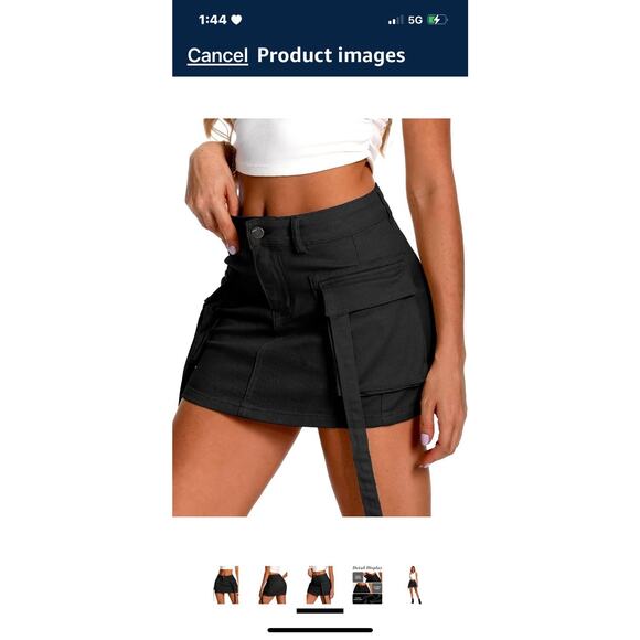 Elleven High Stretch Low Waist Denim Cargo Mini Skirt - Black - Size XS - Picture 1 of 11
